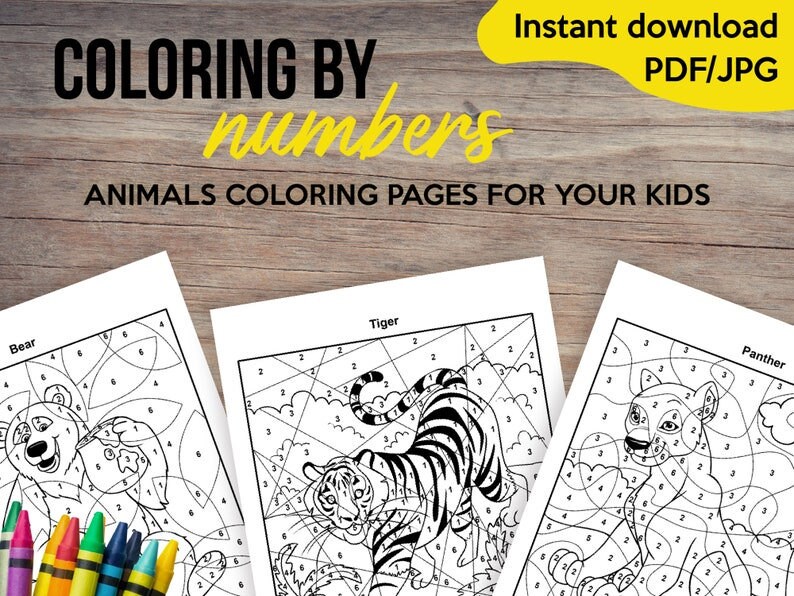 printable coloring pages animals color by number printable etsy