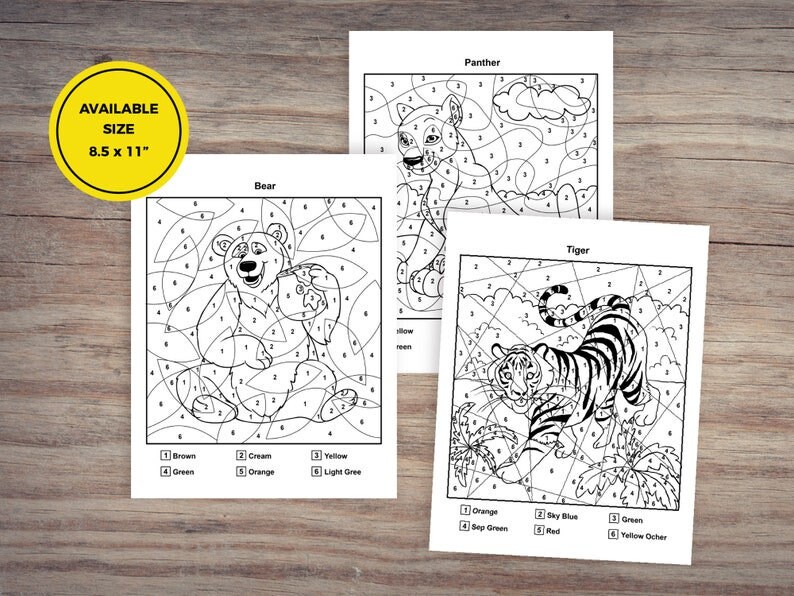 Printable Coloring Pages Animals Color by Number Printable - Etsy