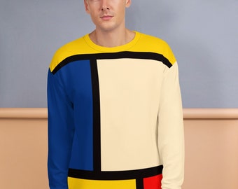 Mondrian Inspired Design | Premium All Over Print Unisex Sweatshirt | Bauhaus Design | Crewneck Jumper | 1940s | Relaxed Fit | Vintage Look