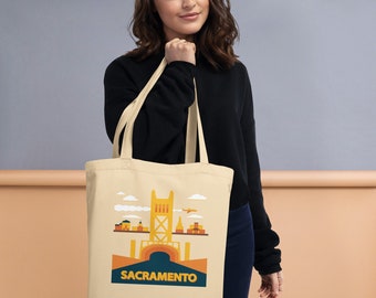 Sacramento California Organic Cotton Tote Bag: Mid-Century Modern Travel Poster