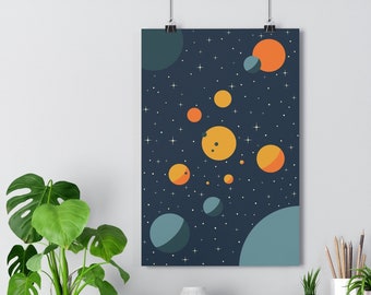 Kepler System Poster: Mid-Century Modern Space Art Print