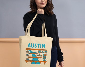Austin Texas Organic Cotton Tote Bag: Vintage Travel Poster Design