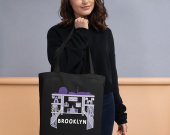 Brooklyn New York Organic Cotton Tote Bag: Vintage Inspired Minimalist Artwork