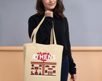 Organic Cotton Canvas Tote Bag: Athens Georgia Minimalist Travel Poster Design