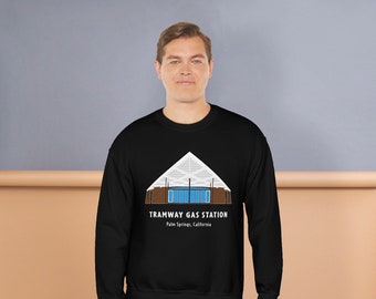 Tramway Gas Station MOD-icon Print | Mens Premium Sweatshirt | Palm Springs Visitor Center | Cotton Crewneck | Minimalist House Drawing