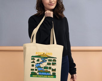 Portland Oregon Organic Cotton Tote Bag: Vintage Travel Poster Design