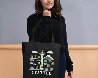 Minimalist Seattle Space Needle Print: Organic Cotton Canvas Tote Bag