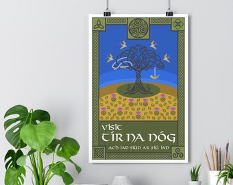 Tír na nÓg Minimalist Travel Poster | Premium Matte Archival Print | Vintage Inspired | Celtic Mythology | Ireland | Abstract Wall Decor