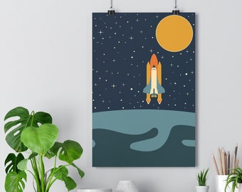 Space Shuttle Poster: Minimalist Mid-Century Modern Art Print