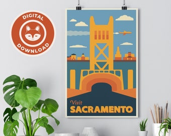 Sacramento California Mid Century Modern Minimalist Travel Poster | Digital Download | Printable Wall Decor | Abstract Art Print | Wall Art
