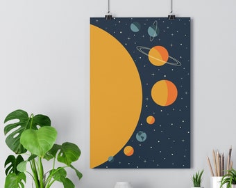 Solar System Poster: Mid-Century Modern Minimalist Space Art