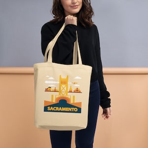 Sacramento California Organic Cotton Tote Bag: Mid-Century Modern Travel Poster