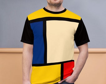 Mondrian Inspired Minimalist Print | Premium All Over Print Unisex T-shirt | 1940s | Bauhaus Design | Crewneck | Abstract Art | MCM