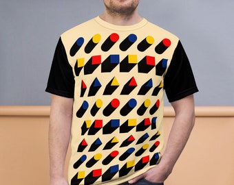 Bauhaus Inspired Minimalist Print | Premium All Over Print Unisex T-shirt | Mondrian Design | 50s | 60s | Crewneck | Vintage Inspired | MCM