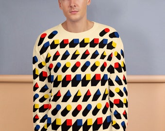 Bauhaus Inspired Design | Premium All Over Print Unisex Sweatshirt | Mondrian Design | Crewneck Jumper | 1940s | Relaxed Fit | Vintage Look