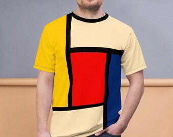 Mondrian Inspired Minimalist Print | Premium All Over Print Unisex T-shirt | Bauhaus Design | 40s | 50s | Crewneck | Abstract Art | MCM