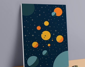 Outer Space Minimalist Poster | Premium PVC Foam Board Print | Vintage Inspired Decor | Kepler System | Abstract Art | MCM | 20x28 | 24x36