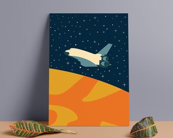 Outer Space Minimalist Poster | Premium PVC Foam Board Print | Vintage Inspired Wall Decor | Space Shuttle | Abstract Art | MCM Art | 12x18