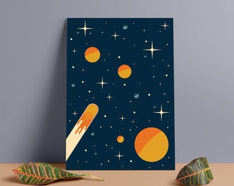 Minimalist Space Art Print: Vintage MCM Planets on PVC Foam Board