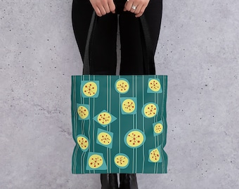 Atomic Age Teal Tote Bag: Mid-Century Modern Reusable Shopping Bag