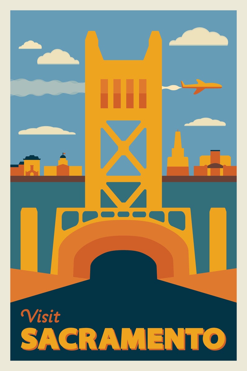 Sacramento California Minimalist Travel Poster Premium Matte Archival Print Mid Century Modern Town Wall Decor Vintage Inspired image 5