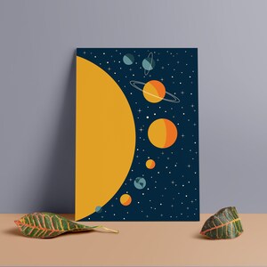 Póster minimalista del espacio exterior / Impresión en tablero de espuma de PVC premium / Decoración de inspiración vintage / Sistema solar / Arte abstracto / MCM / 20x28 / 24x36
