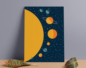 Solar System Foam Board Print: Mid-Century Modern Minimalist Space Art