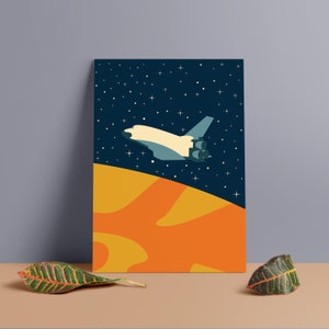 Póster minimalista del espacio exterior / Impresión en tablero de espuma de PVC premium / Decoración de inspiración vintage / Transbordador espacial / Arte abstracto / MCM / 20x28 / 24x36