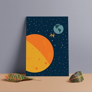 Póster minimalista del espacio exterior / Impresión en tablero de espuma de PVC de primera calidad / Inspiración vintage / Tierra / Luna / ISS / Arte abstracto / MCM / 20x28 / 24x36