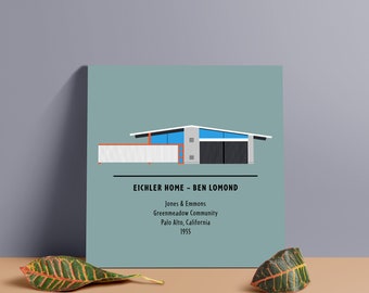 Ben Lomond Eichler MOD-icon Poster | Minimalist House Drawing | Gray and Orange California House | Premium Foam Board Print | MCM Wall Decor