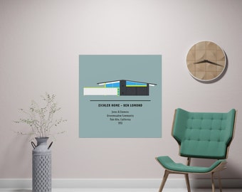 Ben Lomond Eichler MOD-icon Poster | Premium Matte Archival Print | Palo Alto California | Minimalist House Drawing | Black and Green House