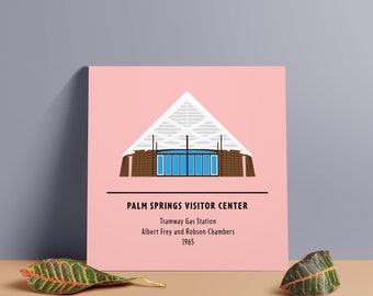 Tramway Gas Station MOD-icon Poster | Minimalist House Drawing | Palm Springs Visitor Center | Premium PVC Foam Board Print | MCM Wall Decor