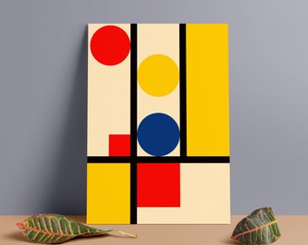 Bauhaus Inspired Minimalist Poster | Lightweight PVC Foam Board Print | Mondrian Design | Vintage Inspired | 50s Art | MCM Decor | 12x18