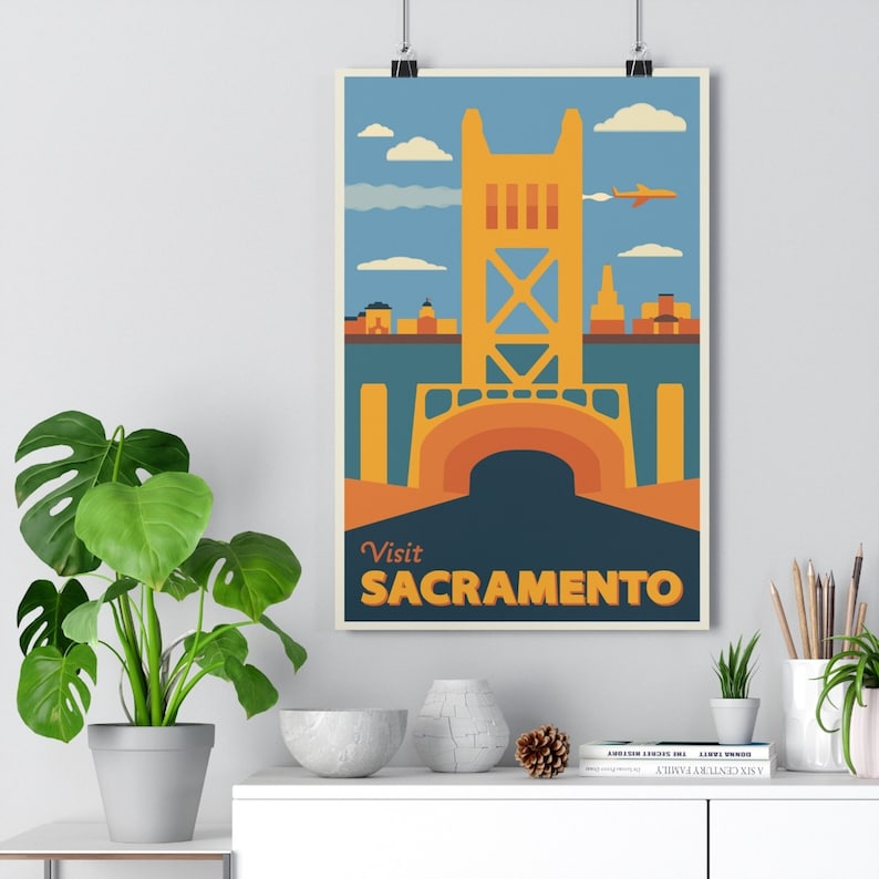 Sacramento California Minimalist Travel Poster Premium Matte Archival Print Mid Century Modern Town Wall Decor Vintage Inspired image 1