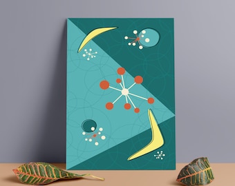 Atomic Age Inspired Minimalist Poster | Premium PVC Foam Board Print | 60s Wall Decor | Vintage Look | Mid Century Modern Wall Art | 24x36