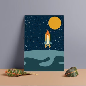 Póster minimalista del espacio exterior / Impresión en tablero de espuma de PVC de primera calidad / Decoración de inspiración vintage / Arte abstracto / MCM / Transbordador espacial / 20 x 28 / 24 x 36