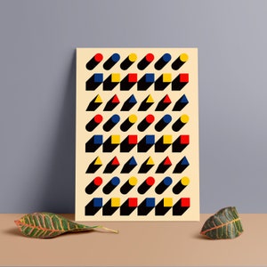 Póster minimalista inspirado en la Bauhaus / Impresión en tablero de espuma de PVC ligero / Diseño Mondrian / Inspiración vintage / Arte de los años 60 / MCM / 20x28 / 24x36