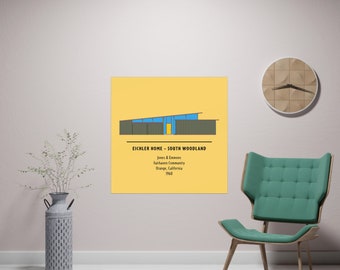 Orange County California Eichler MOD-icon Poster | Premium Matte Archival Print | South Woodland | Minimalist House Drawing | MCM Wall Decor