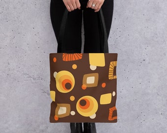70s Space Age Inspired Tote Bag: Mid Century Modern Reusable Shopping Bag