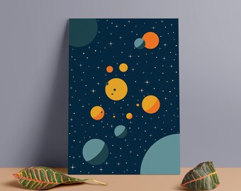 Kepler System PVC Foam Board Print: Mid-Century Modern Space Art