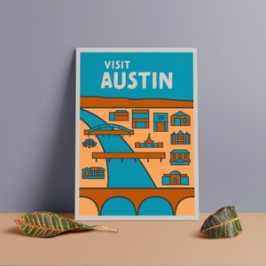 Póster de viaje a Austin, Texas: Impresión en tablero de espuma de PVC de mediados de siglo