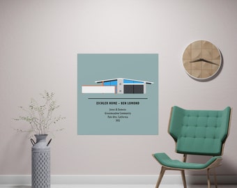 Ben Lomond Eichler MOD-icon Poster | Premium Matte Archival Print | Palo Alto California | Minimalist House Drawing | Gray and Orange House