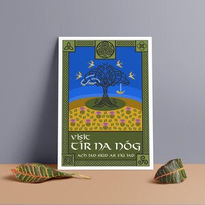 Póster de viaje minimalista Tír na nÓg / Impresión en tablero de espuma de PVC liviano / Arte de pared de inspiración vintage / Mitología celta / Decoración irlandesa / 24 x 36