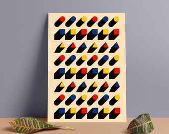 Bauhaus Inspired Minimalist Poster | Lightweight PVC Foam Board Print | Mondrian Design | Vintage Inspired | 60s Art | MCM Decor | 12x18