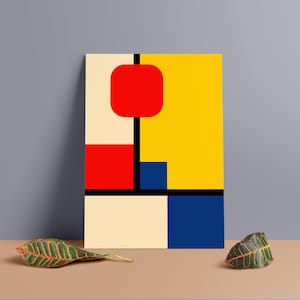 Póster minimalista inspirado en la Bauhaus / Impresión en tablero de espuma de PVC ligero / Diseño Mondrian / Inspiración vintage / MCM / Arte de los años 50 / 20x28 / 24x36