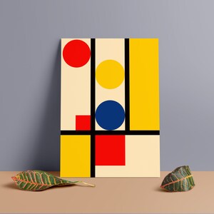 Póster minimalista inspirado en la Bauhaus / Impresión en tablero de espuma de PVC liviano / Diseño de Mondrian / Inspiración vintage / Arte de los años 50 / MCM / 20 x 28 / 24 x 36