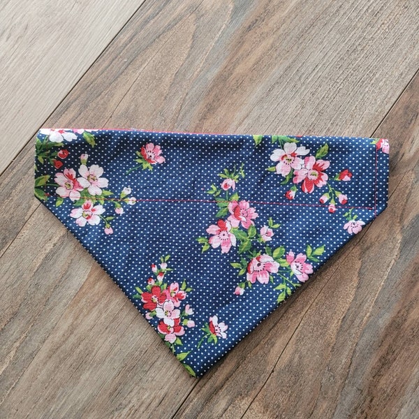 Reversible flower dotty over the collar dog bandana