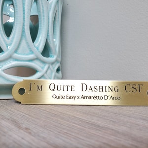 HALTER PLATE Lg, Brass Fancy End 4.5&#39;&#39;x3/4&#39;&#39; Equine, Custom Engraved, Solid, Made to Order