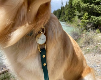 Placa de identificación para perros, XL 1.25'', latón macizo, grabado personalizado