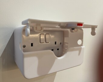 PlugMinder: 90mm lockable 3D-Printed socket, plug and phone charger cable protector